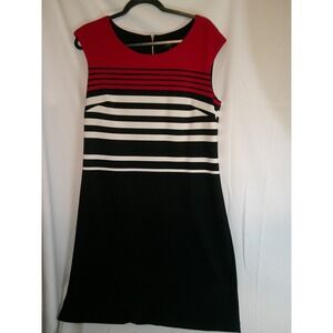 ILE‎ New York Dress Women's Size 12 Red Black White Striped Career Casual